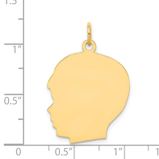 14k Yellow Gold Plain Large .013 Gauge Facing Left Engravable Boy Head Charm