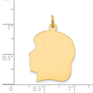 14k Yellow Gold Plain Large .027 Gauge Facing Left Engravable Girl Head Charm