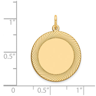 25mm x 19mm 14k Yellow Gold Etched Design .018 Gauge Round Engravable Disc Charm