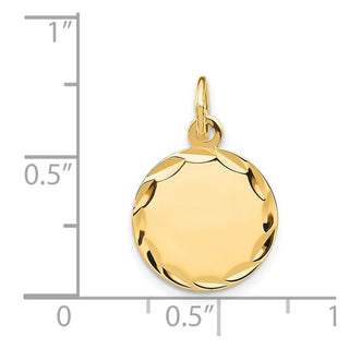 20mm x 13mm 14k Yellow Gold Etched .011 Gauge Engravable Round Disc Charm