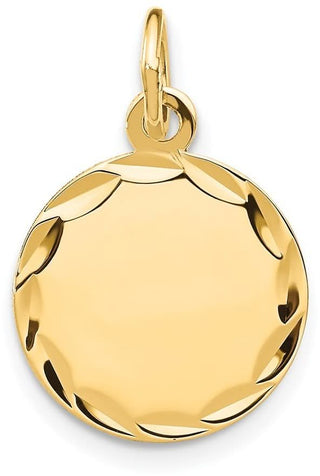 20mm x 13mm 14k Yellow Gold Etched .011 Gauge Engravable Round Disc Charm