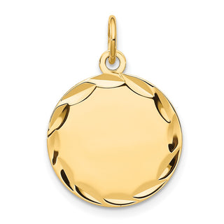 23mm x 16mm 14k Yellow Gold Etched .011 Gauge Engravable Round Disc Charm