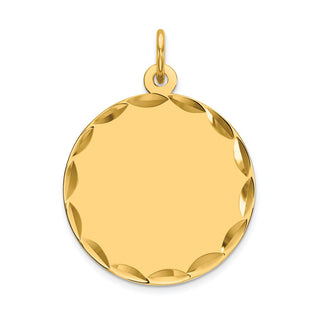 26mm x 19mm 14k Yellow Gold Etched .018 Gauge Engravable Round Disc Charm