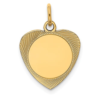 14k Yellow Gold Etched .027 Gauge Engravable Heart Disc Charm XM207/27