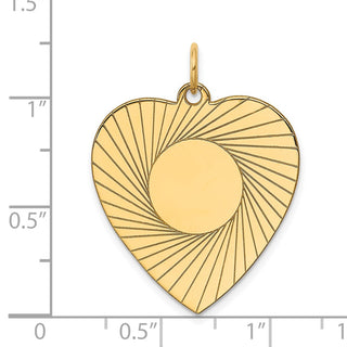 14k Yellow Gold Etched .018 Gauge Engravable Heart Disc Charm XM213/18