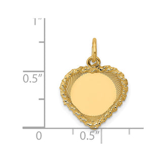 14k Yellow Gold Polished .013 Gauge Engravable Heart w/Rope Disc Charm XM219/13