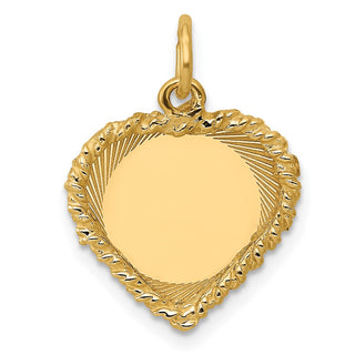 14k Yellow Gold Polished .013 Gauge Engravable Heart w/Rope Disc Charm XM219/13