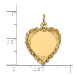 14k Yellow Gold Polished .013 Gauge Engravable Heart w/Rope Disc Charm XM220/13