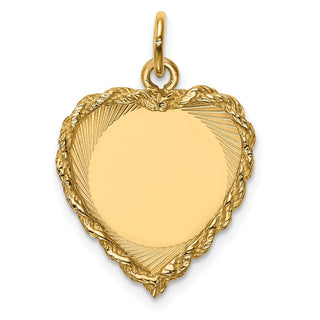 14k Yellow Gold Polished .013 Gauge Engravable Heart w/Rope Disc Charm XM220/13