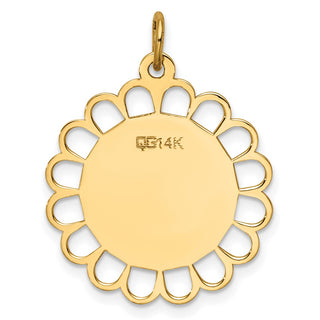 14k Yellow Gold Plain .011 Gauge Engravable Flower Disc Charm