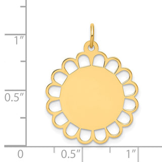 14k Yellow Gold Plain .011 Gauge Engravable Flower Disc Charm