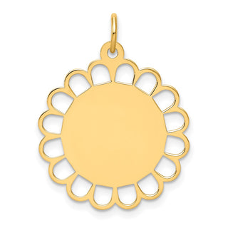 14k Yellow Gold Plain .011 Gauge Engravable Flower Disc Charm