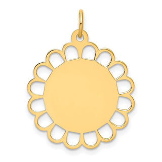 14k Yellow Gold Plain .011 Gauge Engravable Flower Disc Charm