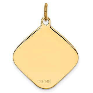 14k Yellow Gold Patterned .018 Gauge Kite-Shaped Engravable Disc Charm