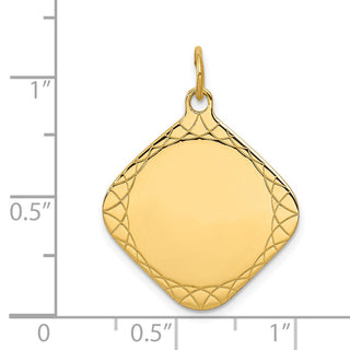 14k Yellow Gold Patterned .018 Gauge Kite-Shaped Engravable Disc Charm