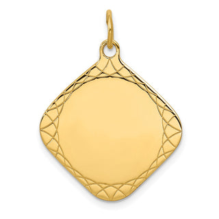 14k Yellow Gold Patterned .018 Gauge Kite-Shaped Engravable Disc Charm