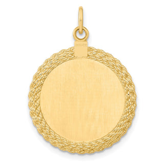 32mm x 21mm 14k Yellow Gold Patterned .013 Gauge Engravable Satin Back Rope Disc