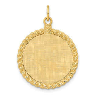 32mm x 21mm 14k Yellow Gold Patterned .013 Gauge Engravable Satin Back Rope Disc
