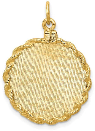 32mm x 21mm 14k Yellow Gold Patterned .013 Gauge Engravable Satin Back Rope Disc