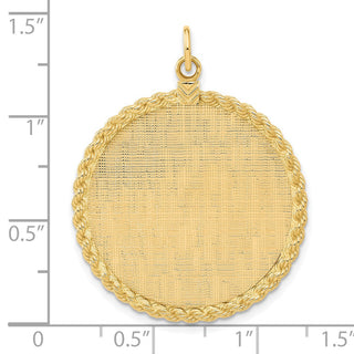 39mm x 28mm 14k Yellow Gold Patterned .013 Gauge Engravable Satin Back Rope Disc