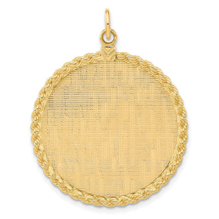 39mm x 28mm 14k Yellow Gold Patterned .013 Gauge Engravable Satin Back Rope Disc