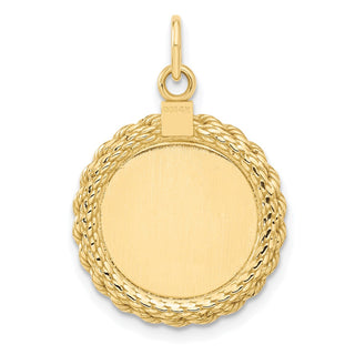 27mm x 17mm 14k Yellow Gold Plain .013 Gauge Round Engravable Disc w/ Rope Charm