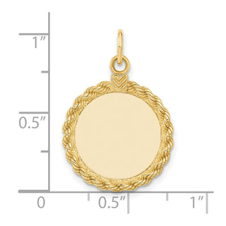 27mm x 17mm 14k Yellow Gold Plain .013 Gauge Round Engravable Disc w/ Rope Charm