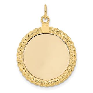 32mm x 21mm 14k Yellow Gold Plain .013 Gauge Round Engravable Disc w/ Rope Charm