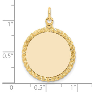 32mm x 21mm 14k Yellow Gold Plain .013 Gauge Round Engravable Disc w/ Rope Charm