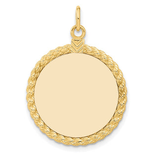 32mm x 21mm 14k Yellow Gold Plain .013 Gauge Round Engravable Disc w/ Rope Charm