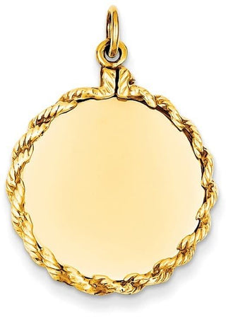 32mm x 21mm 14k Yellow Gold Plain .013 Gauge Round Engravable Disc w/ Rope Charm