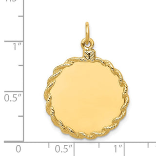 36mm x 26mm 14k Yellow Gold Plain .013 Gauge Round Engravable Disc w/ Rope Charm