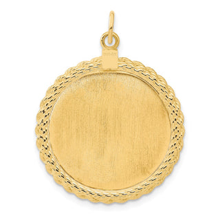 36mm x 26mm 14k Yellow Gold Plain .013 Gauge Round Engravable Disc w/ Rope Charm