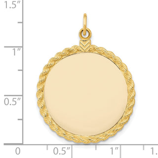 36mm x 26mm 14k Yellow Gold Plain .013 Gauge Round Engravable Disc w/ Rope Charm