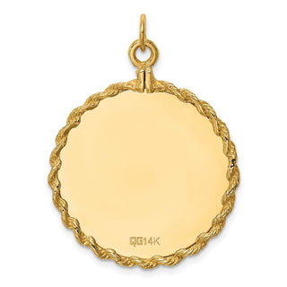 39mm x 28mm 14k Yellow Gold Plain .013 Gauge Round Engravable Disc w/ Rope Charm