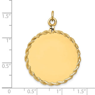 39mm x 28mm 14k Yellow Gold Plain .013 Gauge Round Engravable Disc w/ Rope Charm