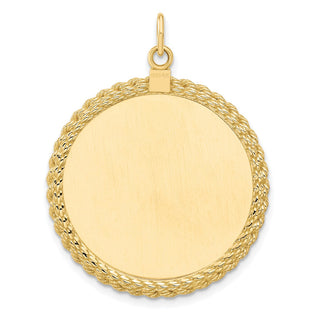 39mm x 28mm 14k Yellow Gold Plain .013 Gauge Round Engravable Disc w/ Rope Charm