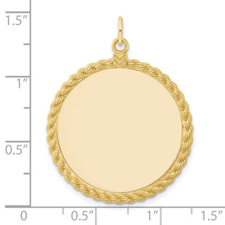 39mm x 28mm 14k Yellow Gold Plain .013 Gauge Round Engravable Disc w/ Rope Charm
