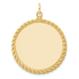 39mm x 28mm 14k Yellow Gold Plain .013 Gauge Round Engravable Disc w/ Rope Charm