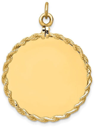 39mm x 28mm 14k Yellow Gold Plain .013 Gauge Round Engravable Disc w/ Rope Charm
