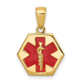 14k Yellow Gold Enameled Textured Back Medical Disk Pendant