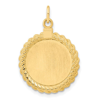 26.85mm x 18.66mm 14k Yellow Gold .013 Gauge Round Engravable Disc w/ Rope Charm
