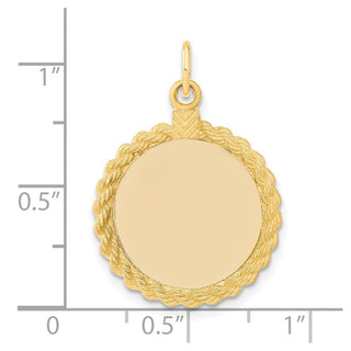 26.85mm x 18.66mm 14k Yellow Gold .013 Gauge Round Engravable Disc w/ Rope Charm