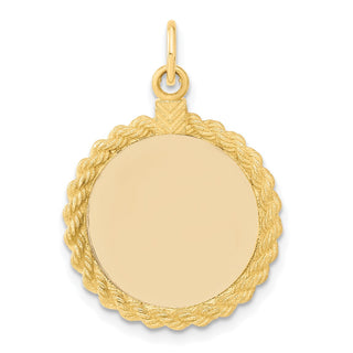26.85mm x 18.66mm 14k Yellow Gold .013 Gauge Round Engravable Disc w/ Rope Charm