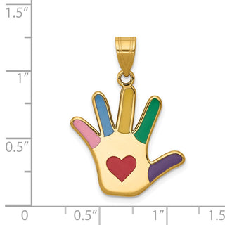 14k Yellow Gold Enameled Autism w/Heart Handprint Pendant