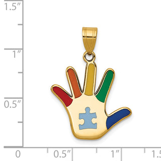 14k Yellow Gold Enameled Autism w/Puzzle Piece Handprint Pendant