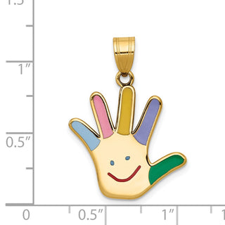 14k Yellow Gold Enameled Autism w/Happy Face Handprint Pendant
