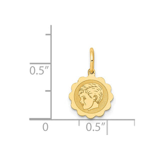 14k Yellow Gold Boy Head on .009 Gauge Engravable Scalloped Disc Charm XM65/09