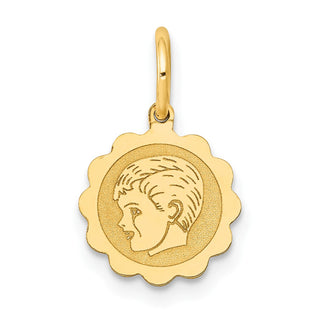 14k Yellow Gold Boy Head on .009 Gauge Engravable Scalloped Disc Charm XM65/09