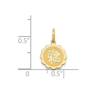 14k Yellow Gold Girl Head on .009 Gauge Engravable Scalloped Disc Charm XM66/09